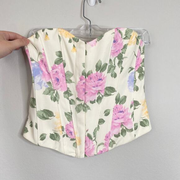 ZARA Floral Print Corset Crop Top Strapless Bustier Feminine Size Small NWT - Picture 2 of 10